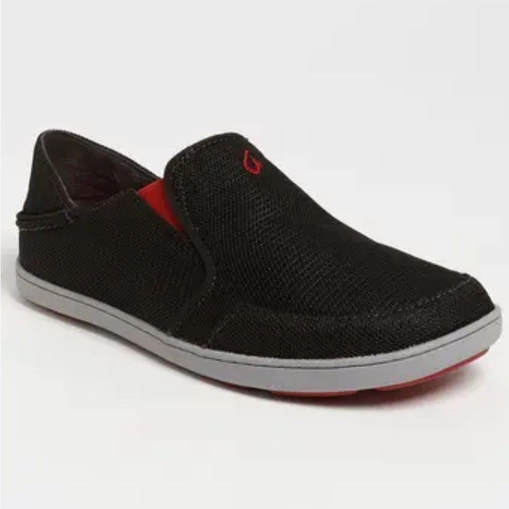 OluKai NOHEA Mesh Slip On (MEN)- Carbon/Deep Red - Size 9